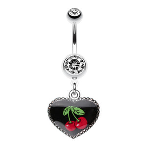 Cherry Heart Dangle Belly Button Ring-WildKlass Jewelry