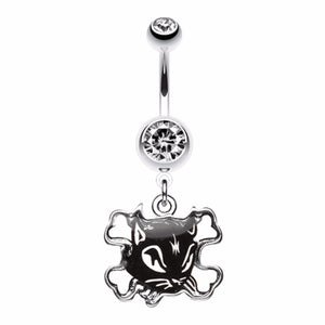 Cat Crossbones Dangle Belly Button Ring-WildKlass Jewelry