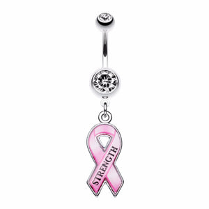 Breast Cancer Awareness Pink Ribbon Belly Button Ring-WildKlass Jewelry