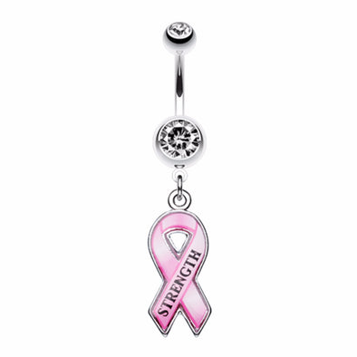 Breast Cancer Awareness Pink Ribbon Belly Button Ring-WildKlass Jewelry