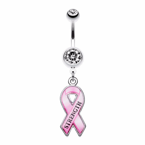 Breast Cancer Awareness Pink Ribbon Belly Button Ring-WildKlass Jewelry