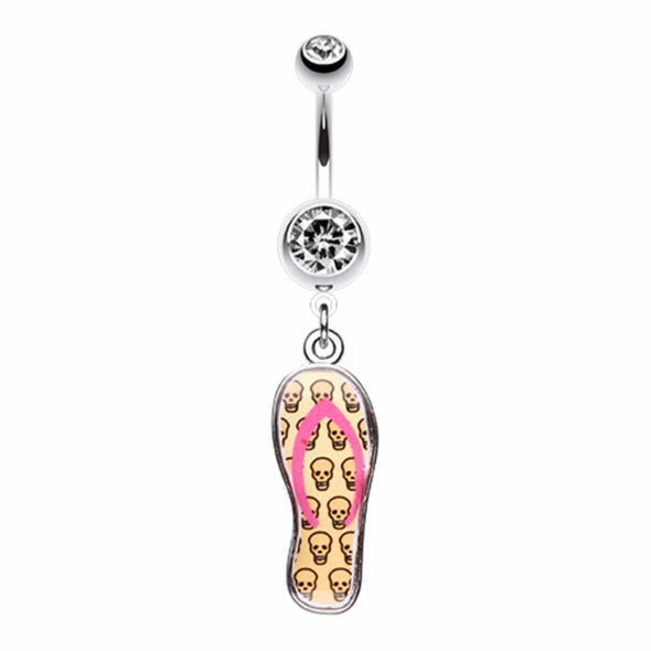 Skull Flip Flop Sandal Belly Button Ring-WildKlass Jewelry