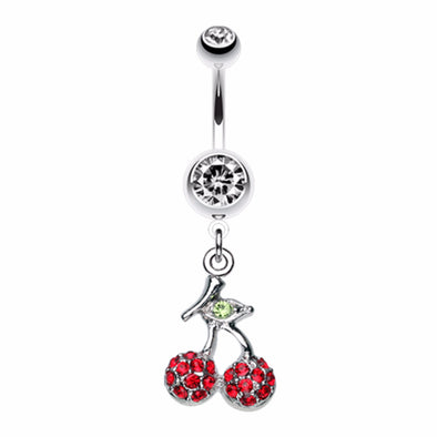 Shimmering Cherry Dangle Belly Button Ring-WildKlass Jewelry