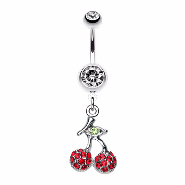 Shimmering Cherry Dangle Belly Button Ring-WildKlass Jewelry