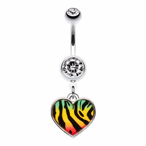 Rasta Stripe Tiger Pattern Heart Belly Button Ring-WildKlass Jewelry
