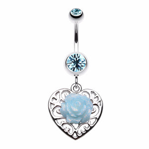 Glittering rose and Decorative Heart Belly Button Ring-WildKlass Jewelry
