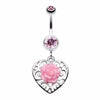 Glittering rose and Decorative Heart Belly Button Ring-WildKlass Jewelry