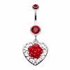 Glittering rose and Decorative Heart Belly Button Ring-WildKlass Jewelry