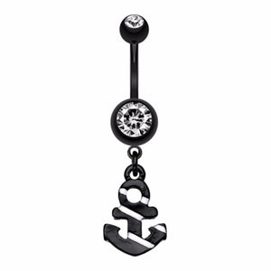 Blackline Nautical Stripe Anchor Dangle Belly Button Ring-WildKlass Jewelry