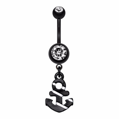 Blackline Nautical Stripe Anchor Dangle Belly Button Ring-WildKlass Jewelry