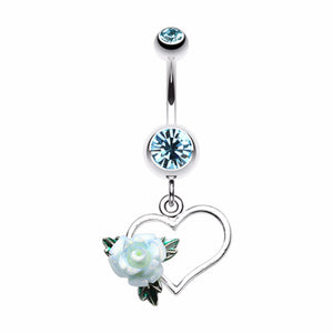 Glittering Sweet Heart with Rose Belly Button Ring-WildKlass Jewelry