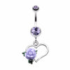 Glittering Sweet Heart with Rose Belly Button Ring-WildKlass Jewelry