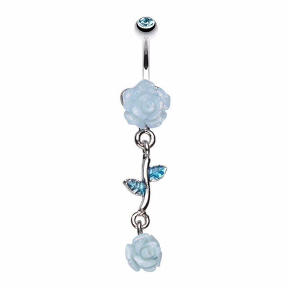 Shimmering Rose Vine Belly Button Ring-WildKlass Jewelry