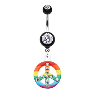 Rainbow Peace Dazzle Belly Button Ring-WildKlass Jewelry