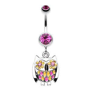 Baby Owl Sparkle Belly Button Ring-WildKlass Jewelry