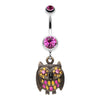 Vintage Owl Sparkle Belly Button Ring-WildKlass Jewelry