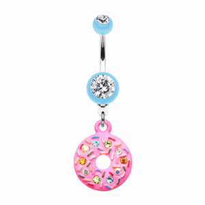 Pink Frosted Sprinkled Donut Belly Button Ring-WildKlass Jewelry