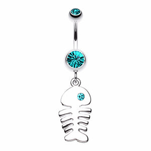 Jeweled Eye Fish Bone Belly Button Ring-WildKlass Jewelry