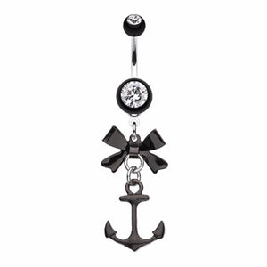 Cute Anchor Bow-Tie Belly Button Ring-WildKlass Jewelry