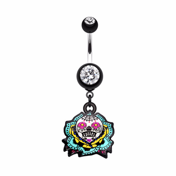 Sugar Skull Rose Belly Button Ring-WildKlass Jewelry