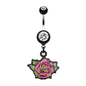 Retro Tattooed Rose Belly Button Ring-WildKlass Jewelry