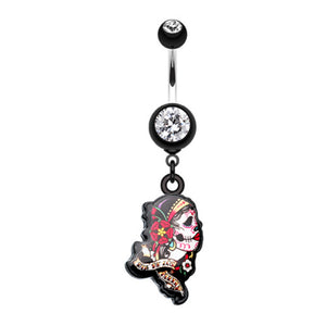 Gypsy Sugar Skull Belly Button Ring-WildKlass Jewelry