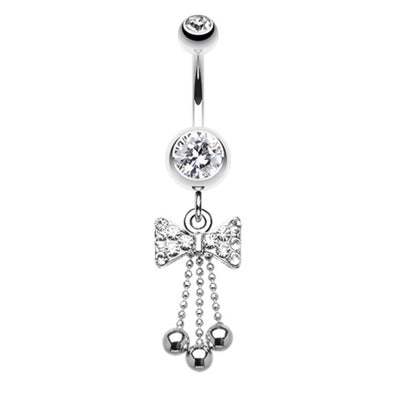 Jeweled Bow-Tie Bead Dangle Belly Button Ring-WildKlass Jewelry