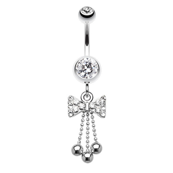 Jeweled Bow-Tie Bead Dangle Belly Button Ring-WildKlass Jewelry