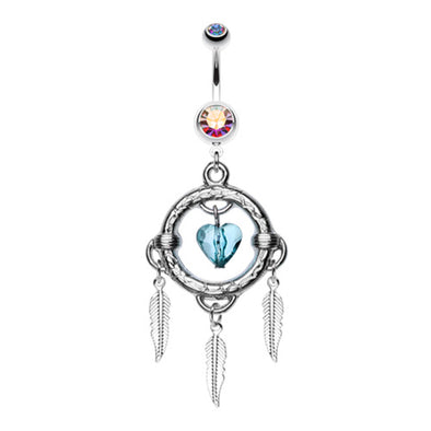 Heart Hoop Feather Dream Catcher Belly Button Ring-WildKlass Jewelry