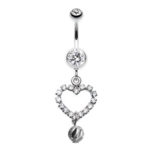 Heart Glittering Ball Belly Button Ring-WildKlass Jewelry