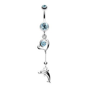 Dolphin Love Sparkle Belly Button Ring-WildKlass Jewelry