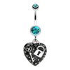 Lock & Key on Black Heart Dangle Belly Button Ring-WildKlass Jewelry