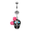 Bright Sugar Skull Rose Belly Button Ring-WildKlass Jewelry