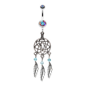 Classic Pewter Dream Catcher Belly Button Ring-WildKlass Jewelry
