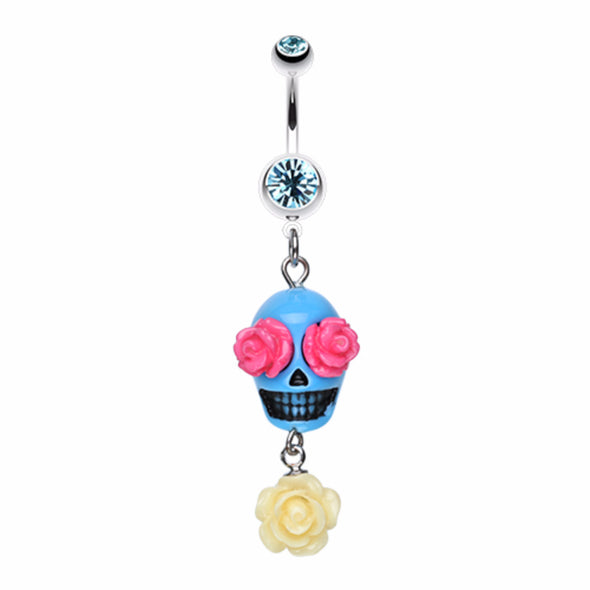 Florid Sugar Skull Dangle Belly Button Ring-WildKlass Jewelry
