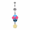 Florid Sugar Skull Dangle Belly Button Ring-WildKlass Jewelry