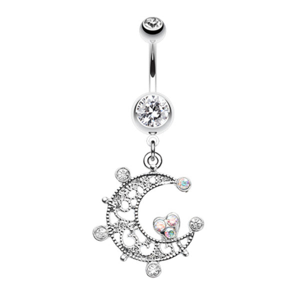Elegant Sparkle Moon Belly Button Ring-WildKlass Jewelry