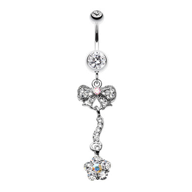 Classy Bow-Tie and Flower Belly Button Ring-WildKlass Jewelry