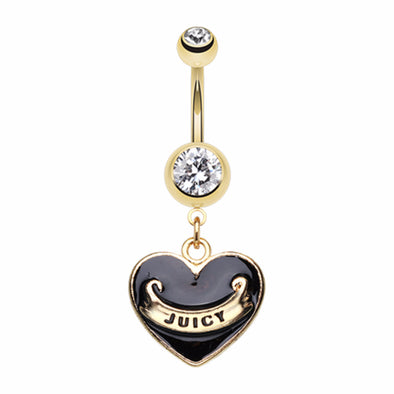 Gold Juicy Banner Heart Belly Button Ring-WildKlass Jewelry