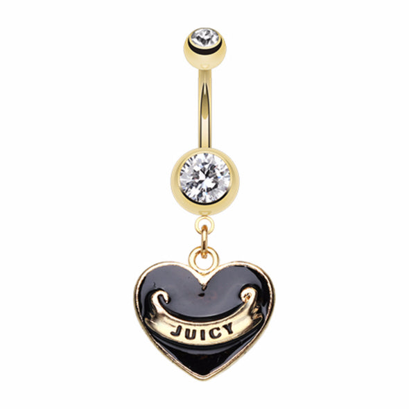 Gold Juicy Banner Heart Belly Button Ring-WildKlass Jewelry