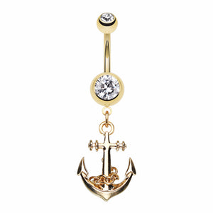 Golden Classic Anchor Belly Button Ring-WildKlass Jewelry