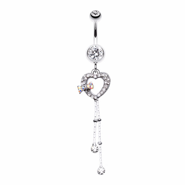 Dainty Bow-Tie Accented Heart Belly Button Ring-WildKlass Jewelry