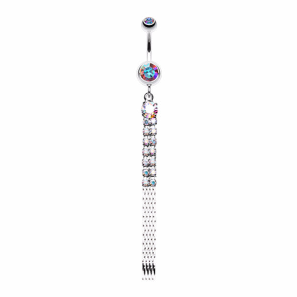 Sparkling Gem Chain Tassel Belly Button Ring-WildKlass Jewelry