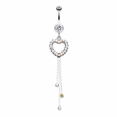 Classy Heart Cascading Belly Button Ring-WildKlass Jewelry