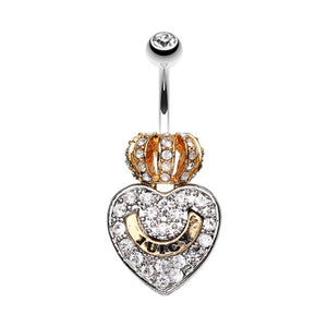 Golden Crown on Heart Belly Button Ring-WildKlass Jewelry