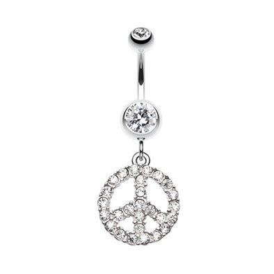 Slammin' Bedazzled Peace Symbol Belly Button Ring-WildKlass Jewelry
