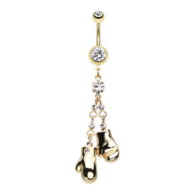 Golden Boxing Gloves Sparkle Belly Button Ring-WildKlass Jewelry