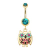 Golden Baby Owl Sparkle Belly Button Ring-WildKlass Jewelry