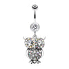 Jeweled Sparkling Owl Dangle Belly Button Ring-WildKlass Jewelry