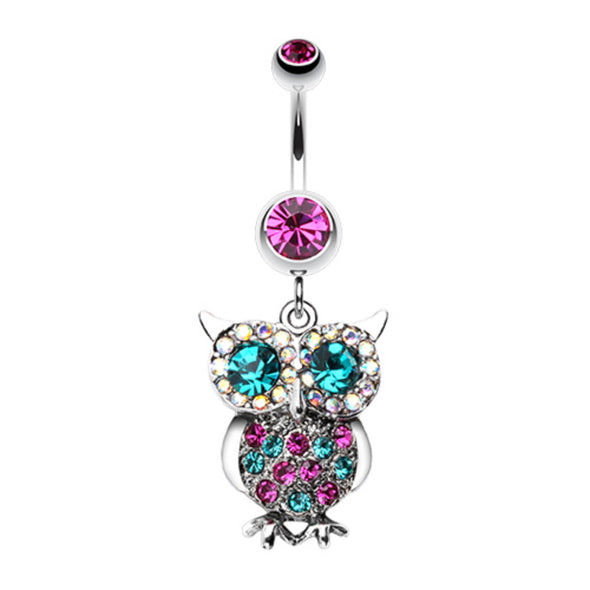 Jeweled Sparkling Owl Dangle Belly Button Ring-WildKlass Jewelry